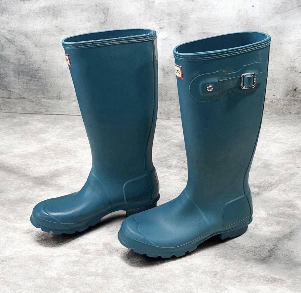 Hunter 4B/5G Youth Kids Classic Turquoise Tall Rain Boots Rubber Waterproof